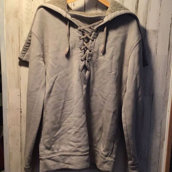 Helmut Lang Gray Lace-Up Hoodie - Picture 1 of 8